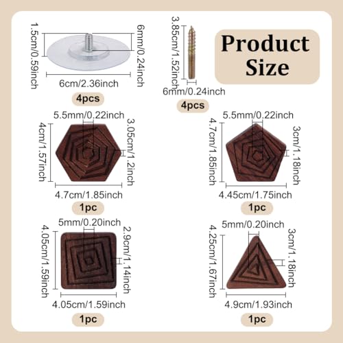 Verpakking van 4 houten wandhaken met geometrische vormen Houten wandhaken voor Bedroom Cupboards Entree Hallway Home Decor