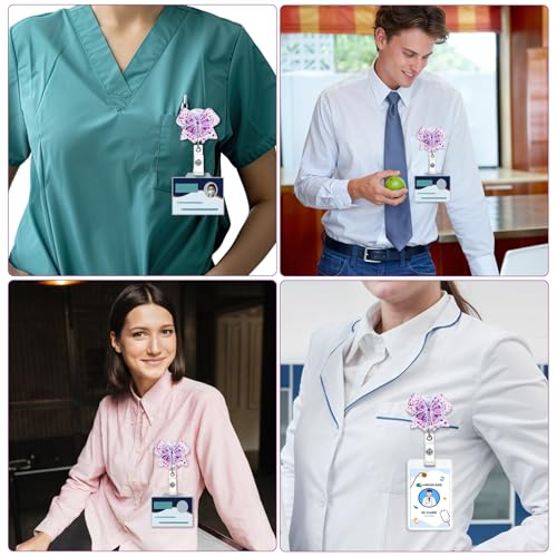 Grappig intrekbare sleutelhanger Bow Nurse Badge Reel, schattig werk Badges houder Clip, Sparkling ID kaart Badges Rolls verpleegster student medische werknemer Doctor ID naam 4