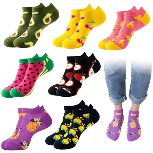 Vrouwen Enkelsokken, 7 paar Grappige Sokken met Wekelijks Fruitpatroon, Comfortabele Katoenen Sokken voor Vrouwen, 39-42 Yards in Multiple Packs, Kleur, 39-42 EU, kleur, 39-42