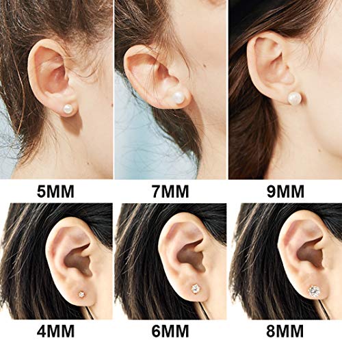 Sieraden roestvrij stalen oorbellen Studs Pack voor mannen Vrouwen, Eenvoudige Solid Geometrische oorbellen Sets, Goud/Zwart/Parel/CZ Kartel Tragus Oorbellen sieraden met geschenkdoos, Roestvrij stalen parel Cubic Zirconia 5