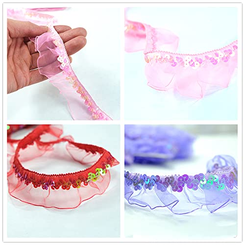 12m, 25-30mm, vintage glitter pailletten, organza, ruches, kant band, pailletten, kant tape, kant trim, decoratieve tape, pailletten, linten, geplakte randen voor DIY naaien, bruiloft, kostuums decoratie, paars 3