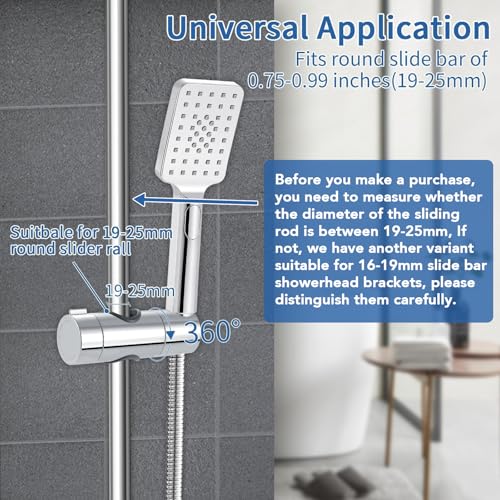 Universele hand douchehouder, verstelbare douchehouder, 360° draaibaar, douchehouder voor schuifbalk, 19-25 mm buitendiameter ABS Plastic, Chrome-verguld 3