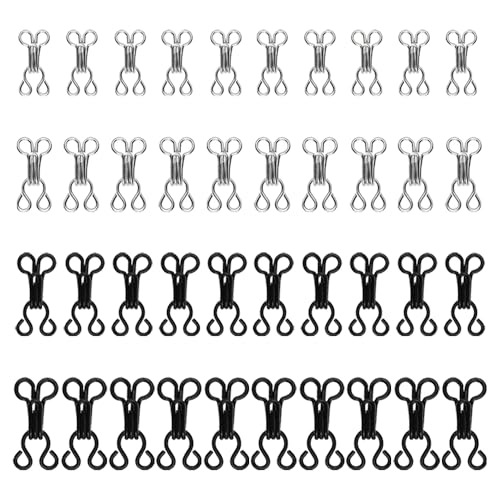 40 paar BH haken, oogsluiting, naaihaak Haak sluiting, metalen oogjes, bevestigingsmiddelen, naaihaken en ogen Sluiting voor naaien, 4 maten, naaien, DIY Craft Accessoires (zilver,, zwart