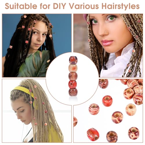 200st Geschilderde houten kralen met groot gat Natural Wood kralen voor Strijken Diverse patronen kralen Haar vlecht kralen voor DIY ketting, armbanden