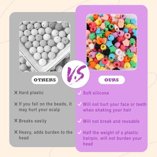 160 stuks Siliconen haar kralen voor meisjes, zacht gekleurde regenboog rubber Bands kralen voor het vlechten van haar accessoires set met 4 vormen 4