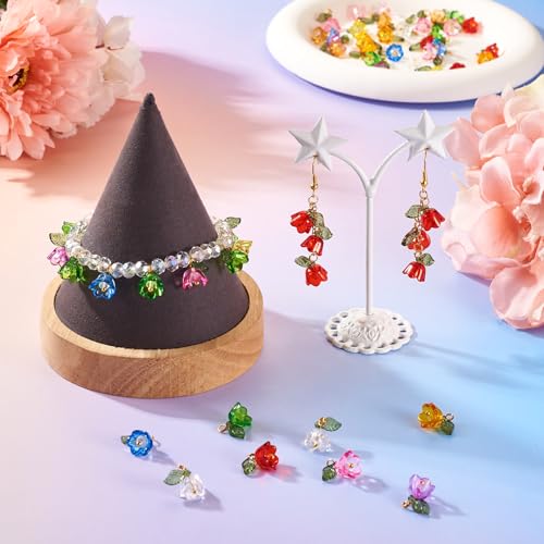100 st Bloem Acryl Bedels Bloemen Blad Hangers Trompet Bell Flower Bangle Bedels met Bicone Glazen kralen voor DIY Ketting Oorbellen sieraden maken, Acryl
