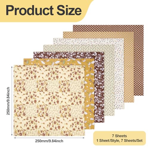 7 vellen Katoen Stof 25 x 25 cm Bloemen Quilt Stof Gecheckt en Dots Patchwork Accessoires Naaimateriaal DIY Ambachten Kokosbruin 4