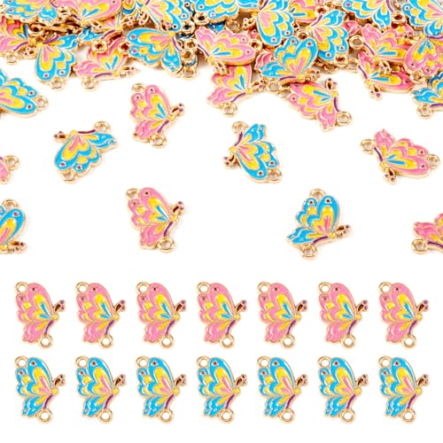 40 st. Butterfly Emaill Links Charms Lichtgouden Toon Insect Links 2 Kleuren Butterfly Shape Charms voor DIY armband ketting oorbellen sieraden Makin, Email, Emaill