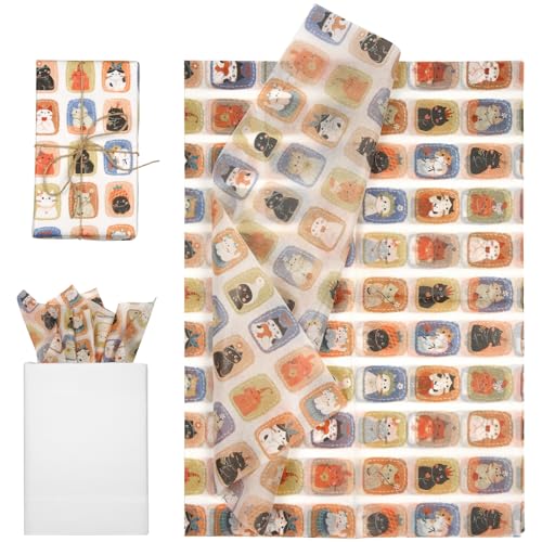 30 blad weefsel papier, 50x35cm schattig oranje kat Gedrukt cadeauverpakking Papier voor verjaardagen Baby Douches Huisdier partijen doe-het-zelvers