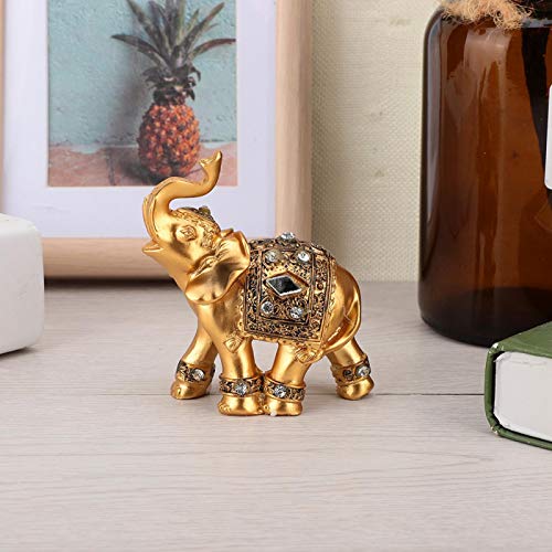 Elegant standbeeld Resin Feng Shui Gold Sculpture Wealth Lucky Elephant Figurine met koffer omhoog voor thuis kantoor decoratie (9*9cm S) 5