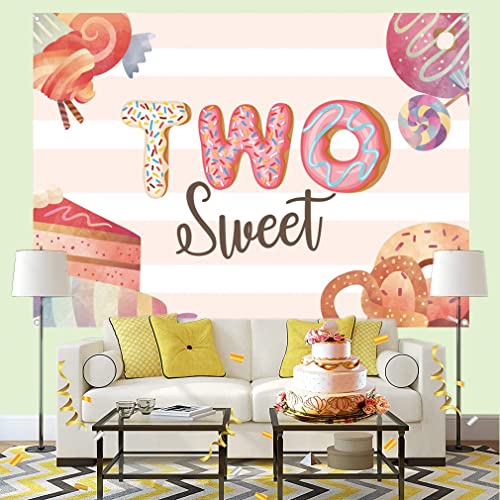 2nd Birthday Decorations for Girl, Two Sweet Donut Thema, 2nd Birthday Achtergrond, Foto Achtergrond, 2 Year Old Party Supplies, Fabric Sign Poster, Banner Welkom Teken, 150cmx90cm 4
