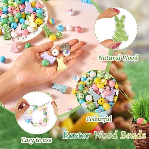160 st. Natuurlijke houten kralen - Bunny ronde grote gat Groene lente bloemen Konijnen Spacer houten kralen voor doe-het-zelf Pasen sieraden maken 5