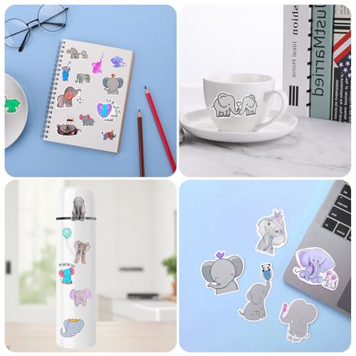 50Stuks Leuke Olifant Stickers, Waterdichte Vinyl Stickers, Kawaii Olifant, Esthetische Stickers voor Waterflessen, Laptop, Scrapbook, Telefoon, Skateboard, Koffer, Bagage 3