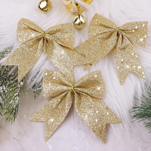 24st Kerst Bogen voor Boom Decoraties, Glitter Kralen Bogen Sequins Boom Arch voor Kerstmis Kralen Boom Ornamenten Cadeaudoos Decor (Champagne) 3