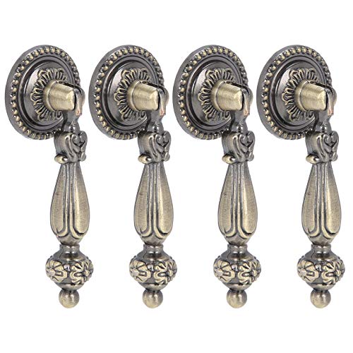 Deurkruk 4 Stuk bronzen handgrepen Vintage Pulls Handles Antieke decoratieve handgrepen Enkel gat trekken met bevestiging Schroeven Meubels Pulls 5