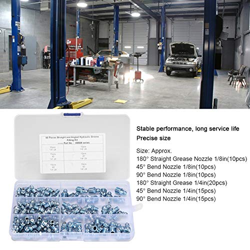 80Pcs Smeermiddel Tepel Assortiment Kits, 45° 90° 180° 1/8in 1/4in Butter Mondset, Iron Zink Plating Hydraulische Zerk Fitting voor slang buis 3