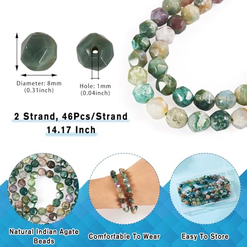 2 Strands Natuurlijke Indiase Agaat kralen 8mm Facet Ronde Edelsteen Stone Losse kralen onderdelen voor DIY armband ketting oorbellen sieraden maken 5