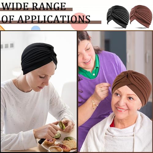 2 stuks Chemosleep Turban,Headwear Headwear,Elastische hoofddoek Soft Pre-Tied Cross Knot Headwear Hat Volledige Headwear Skull Caps Stretch Zachte Slaapmuts voor 5