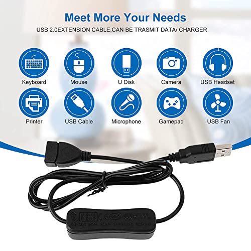 3 x USB-uitbreidingskabel met aan/uit-schakelaar Compatibel met stuurprogramma's LED-desklamp, USB-fan, LED-strips (1m, zwart) 5