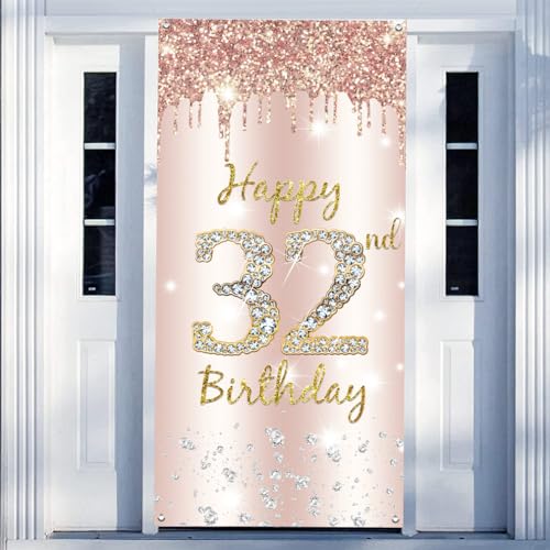 32e verjaardag decoratie vrouwen, gelukkig 32e verjaardag deur Banner Rose Gold,32e Verjaardagsstof Gebarenposter deur decoratie,32e verjaardag achtergrond Banner Dames,Birthday Party Welkom Teken