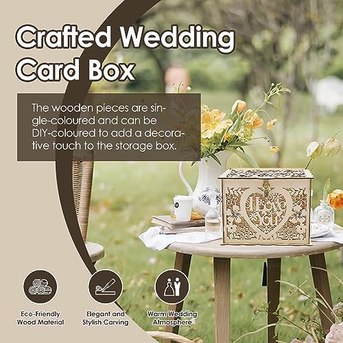 Bruiloft kaart doos, Hollow bruiloft envelop doos met slot en slot, houten geschenk doos, voor de receptie, verjaardag, baby douche, verjaardag, afstudeerfeest (#2) 3