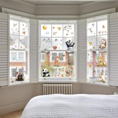 9 Vellen Dieren Window Stickers Dubbelzijdige Window Stickers Forest Animal Window Stickers Deer Mole Fox Panda Konijn voor glazen ramen Deuren Voorjaar Pasen Decor 4