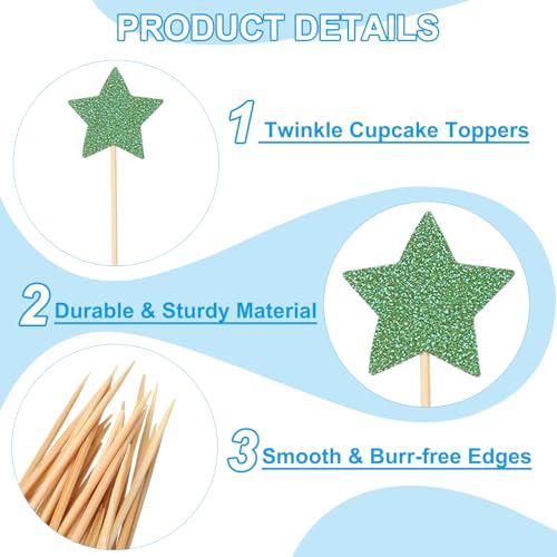 Little Star Cupcake Toppers, 50 stuks Star Cupcake Picks verjaardag cake decoraties voor bruiloft engagement bruids douche partij leveringen, gras groen 3