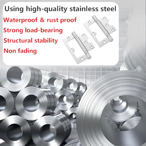 Verpakking van 2 inbouwdeurscharnieren, 101mm roestvrijstalen scharnieren met schroeven, geen geluid, gevouwen deurscharnieren voor deuren, kasten, meubels 3