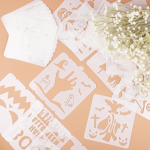 28 Stukken Halloween Stencils, Stencils om pompoen vleermuis Spider Ghost elementen Stencils te schilderen op muren voor scrapbooking DIY Craft Wood Wall Decor 3