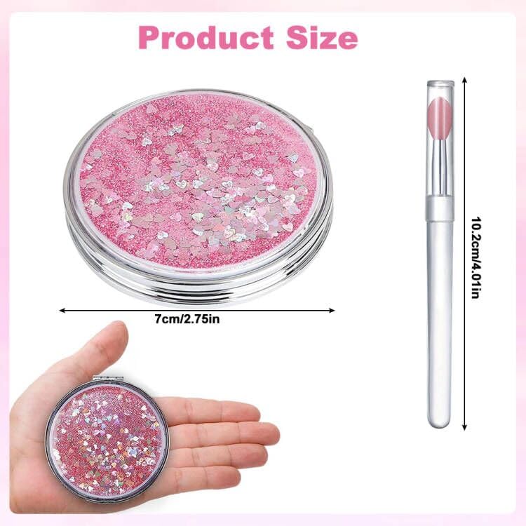 Compacte spiegel, Mini-vouwen Dubbelzijdige make-up spiegel reizen met multi-functionele lippenborstel, draagbare ronde zak spiegel voor handtas vrouwen meisjes mama verjaardag geschenk 5