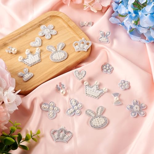 20 st Rhinestone & Pearls Kleding ijzer op Patch Konijn & Vlinder borduren Kleding Patches leuke Bowknot Crown Appliques Patches kostuum Accessoires voor hoeden shoes shirts jas rugzakken