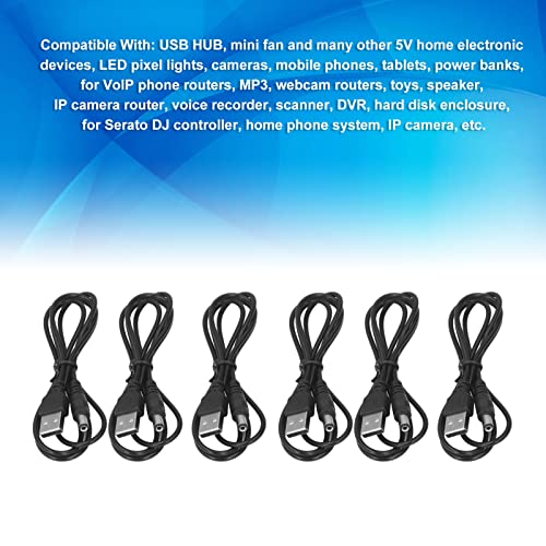 6Pcs 5V DC Connector, USB naar DC Power Cable 5.5x2.1mm Opladen Barrel Jack Black 3