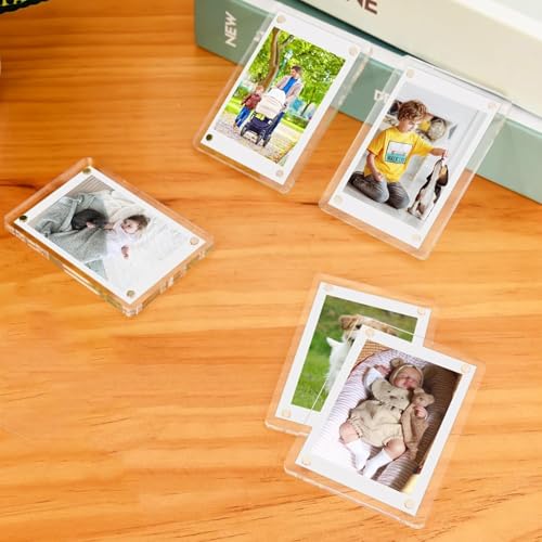 Magnetisch fotolijstje, 4 x 8 stuks, 7 x 12 cm, acryl, helder aan beide zijden, magnetisch fotolijstje, fotomagneet, kan foto's, ansichtkaarten 5