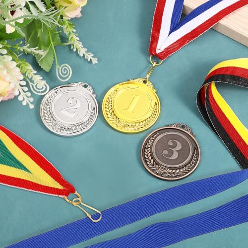 Award Neck Ribbons met Click Clips, 10 stuks Polyester Striped Medal Lanyards Ribbon voor Competitie, Sportbijeenkomsten, Sportfeest, Groen Wit 5