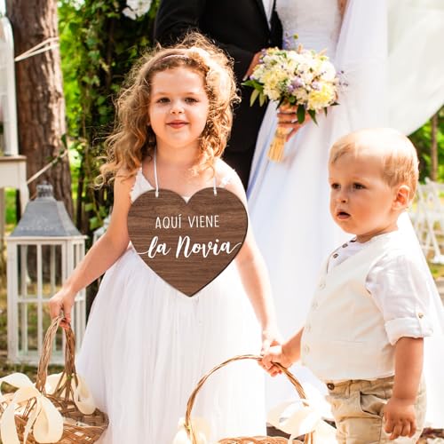 Houten teken hart decoratie bruiloft voor de bruid teken letters Aquí viene la Novia 4