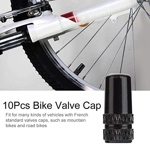 10Stuks Fietsventiel Caps, Geanodiseerde Valve Caps, Franse Style Fiets Aluminium Band Franse Valve Beschermende Stem Cap(Zwart) 4