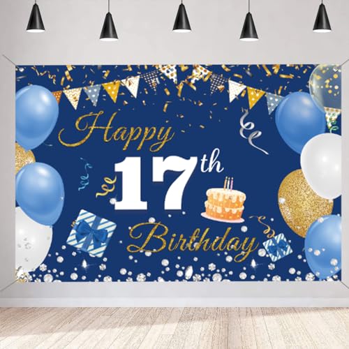 17e verjaardag decoratie jongen meisjes,17e verjaardag banner blauw,17e verjaardag stof teken poster,17e verjaardag achtergrond banner jongen verjaardag feest decoratie