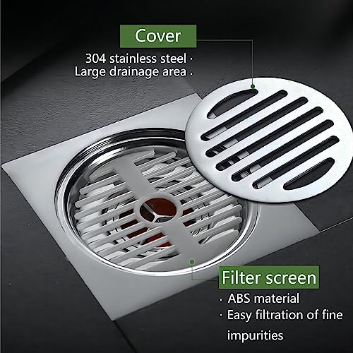 Afvoervloer Roestvrij stalen vierkant Anti Odor Straight Floor Drain voor badkamer, Doucheruimte, Matte Zwart, 10x10cm 3