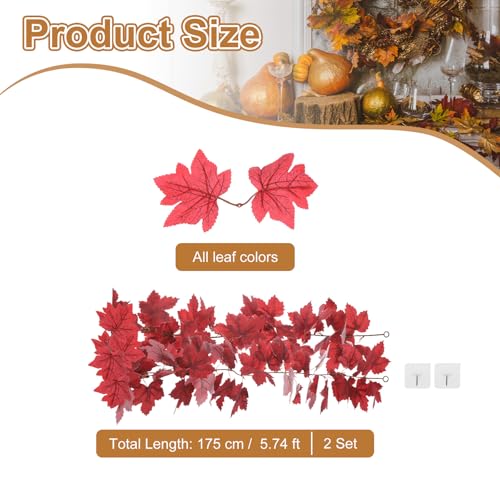 Herfst Garlands 6" / stuk, 2st Kunstmatige herfst Garlands Maple Leaves Garland Hangen Vines blad decoratie voor thuis bruiloft open haard partij, rood