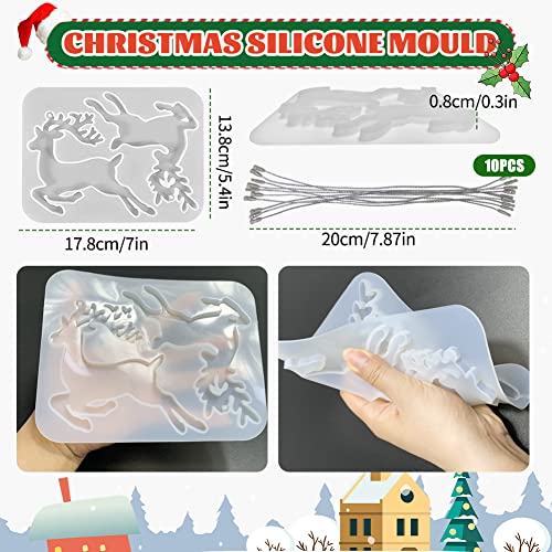 Kerstmis Resin mallen, Elk Shaped Kerstmis Siliconen mallen Kerstmis Resin Hanger met 10 Zilveren Draad Lanyards voor Kerstmis Boom Ornament Decoratie Keychain DIY Cadeau 3