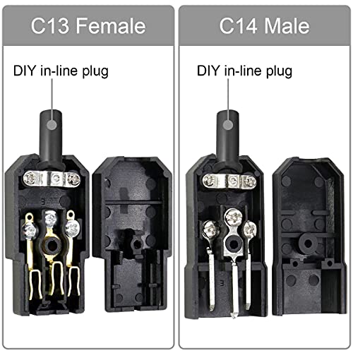 4Pcs AC 250V IEC320 3 Pins Plug C14 C13 Power Connector Rewireable Power Cable Man Vrouwelijke Adapter voor PC PDU Cabinet Boiler, 10A AC 230V Mannelijke C14 en Vrouwelijke C13 3
