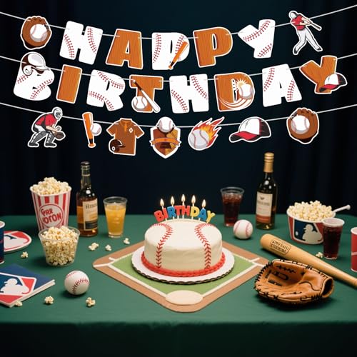 Honkbal Happy Birthday Banner, Sport Thema Feest Decoratie Pre-Assembled Baseball Hangen Garland Banner voor volwassenen en kinderen Sportieve verjaardag partij decoratie benodigdheden 3