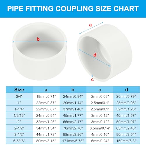2-1/2" PVC Pipe End Cap Fitting, 6 Pack Meubilair Kwaliteit Pipe Plug Adapter Socket Fittings voor de bouw PVC meubels DIY Tuin Plank Ondersteuning Structuur Opslag, Wit 5