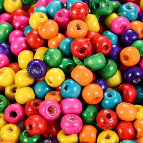 Houten kralen Kralen Houten ballen Ca. 600st Houten kralen met gat ambachtelijke kralen voor doe-het-zelf sieraden maken (10mm, kleurrijk)