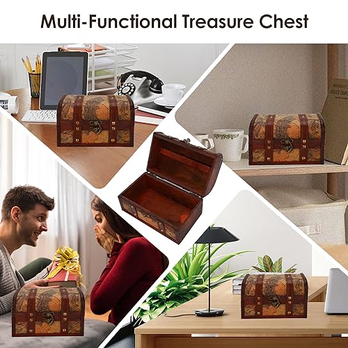 Opbergdoos Treasure Chest Storage Box, 18 x 10 x 10 cm Hangslot Vintage Houten Opbergdoos Antieke Treasure Chest Decoratieve sieraden voor speelgoed Pirate Chest voor het organiseren van een jacht