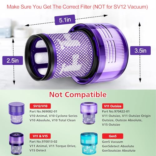 3Pcs HEPA Filter 971517-01 Voor Dyson V12 Detect Slim Draadloze Stofzuiger Onderdelen Accessoires, met 1x Borstel