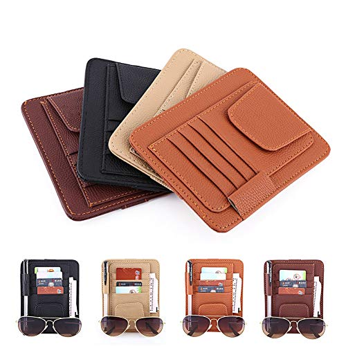 Auto Sun Visor Organisator, Multifunctionele Credit Card en zonnebril opslag Clip Bag hangzak PU leren houder (zwart) 4
