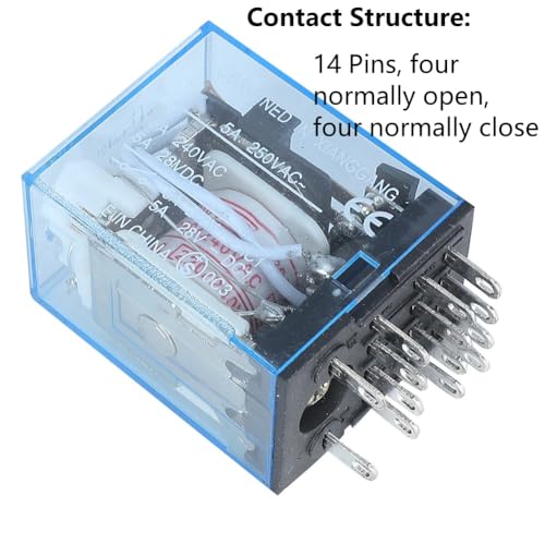 14Pin MY4NJ Relay, Coil Current Relay, Four Normally Open/Close, for DIN Rail System (DC12V, 24V, AC110V, 220V)(DC12V)
