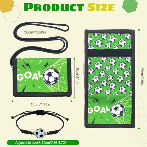 Kinderportemonnees voor jongens, Novelty Voetbal Neck Pouch Kids portemonnee met voetbal armband Trifold jongens portemonnee met munt zak kaart houders Lanyard Voetbal Cadeaus 3