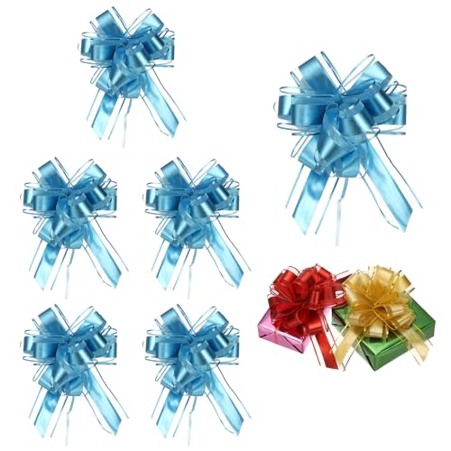 6 stuks Grote Pull Bow Cadeau Verpakking Doos, 22,5cm Ribbon Organza Lake Blue Bows voor Cadeauverpakking, Bruiloft manden Auto